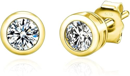 Adabele Auténtica plata de ley con circonita cúbica y diamantes de piedras preciosas de bisel pequeño, hipoalergénicos, sin níquel, resistentes al