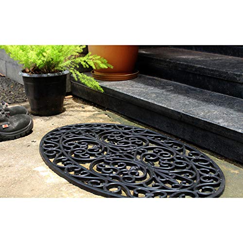 Rugsmith Black Moulded Oval Trellis Rubber Doormat, 18" X 30" #TOP1