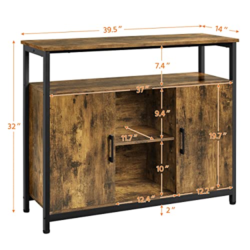 Yaheetech Sideboard, Kitchen Buffet Table, Storage Cabinet, Console Table With Two Doors And Adjustable Shelves For Kitchen, Dining Living Room Entryway, Industrial Style, Rustic Brown #TOP2