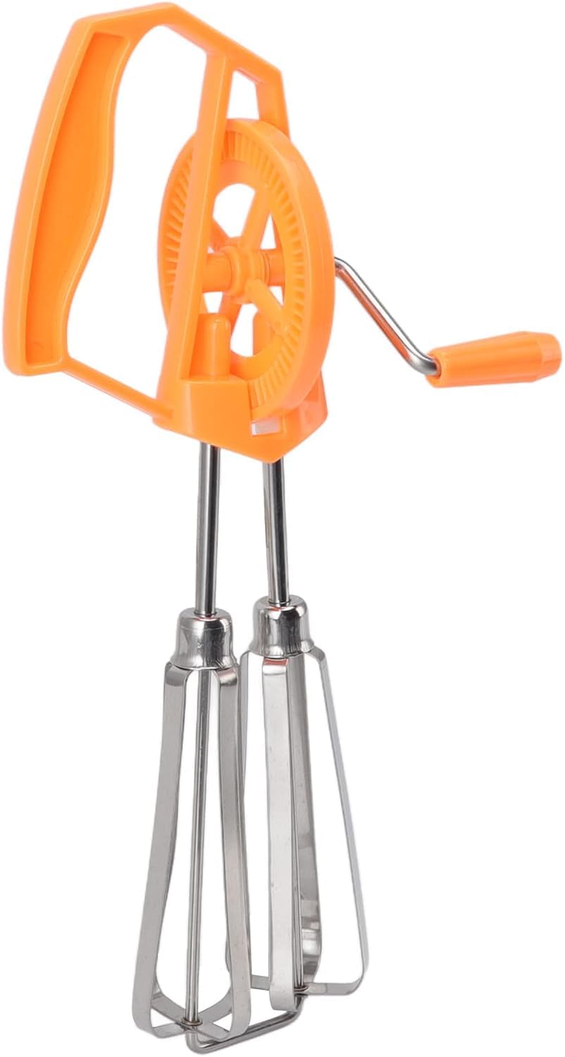 Manual Hand Mixer High Efficiency Hand Crank Stainless Steel Auto Rotation for Cooking Orange