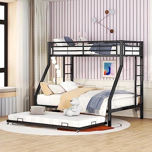 Etagenbett Kinderbett 200x140/200x90cm, Metallbett mit ausziehbarem Bett, Hochbett mit Leiter auf beiden Seiten, Metall Bettgestell für Kinder, Jugendliche, Erwachsene, Einfach zu montieren (Schwarz)