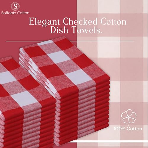 Image of Red Buffalo Plaid Checked Dish Towels 4 Pack, 100% Cotton, 16x26 Inches, Super Absorbent, Quick Drying, Soft, Lint-Free, Durable Tea & Bar Towels with Hanging Loop, Grey and White