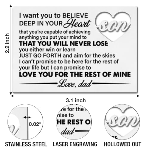 Son Gifts From Dad, Son Engraved Wallet Insert Card, Inspirational Gift for Son From Dad, Gift for Son Birthday Graduation Christmas2