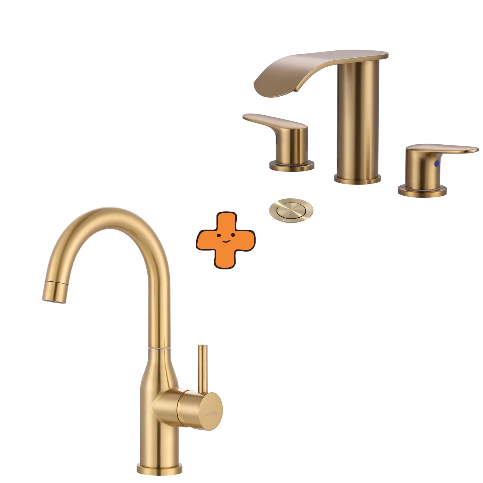 Jnfidosr Gold Brushed Bar Sink Faucet Single Hole Bar Faucet 1 Handle And Waterfall Bathroom Faucet 3 Holes 8Inch Widespread Bathroom Sink Faucet