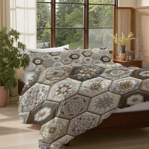 Housse de couette 140x200 microfibre motif hexagonal chic