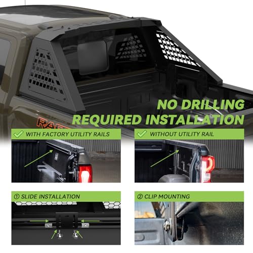 Image of Adjustable Roll Bar Compatible with Retractable Tonneau Covers with Rails | Truck for F150 / F-Series, Ram 1500 Series, Silverado 1500, Gmc Sierra 1500, Tundra,Titan Xd | No Drilling Installation