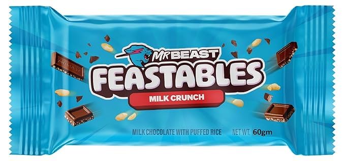 Feastable's Milk Crunch Delight, Milk Chocolate with Puffed Rice, 60gm
