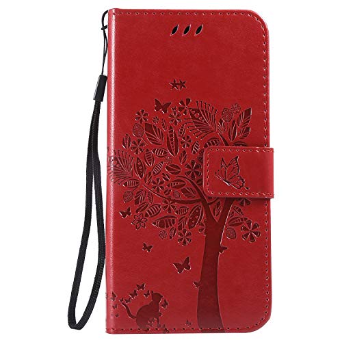 Unisnug Funda con Tapa para Xiaomi Mi 8 Lite Cuero Carcasa Flip Cover Case Xiaomi Mi 8 Lite Fundas Dura Cubierta-#2Rojo 2