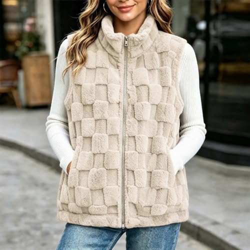 Womens Fleece Vest Textured Fuzzy Sleeveless Jacket Zip Up Stand Collar - image 2