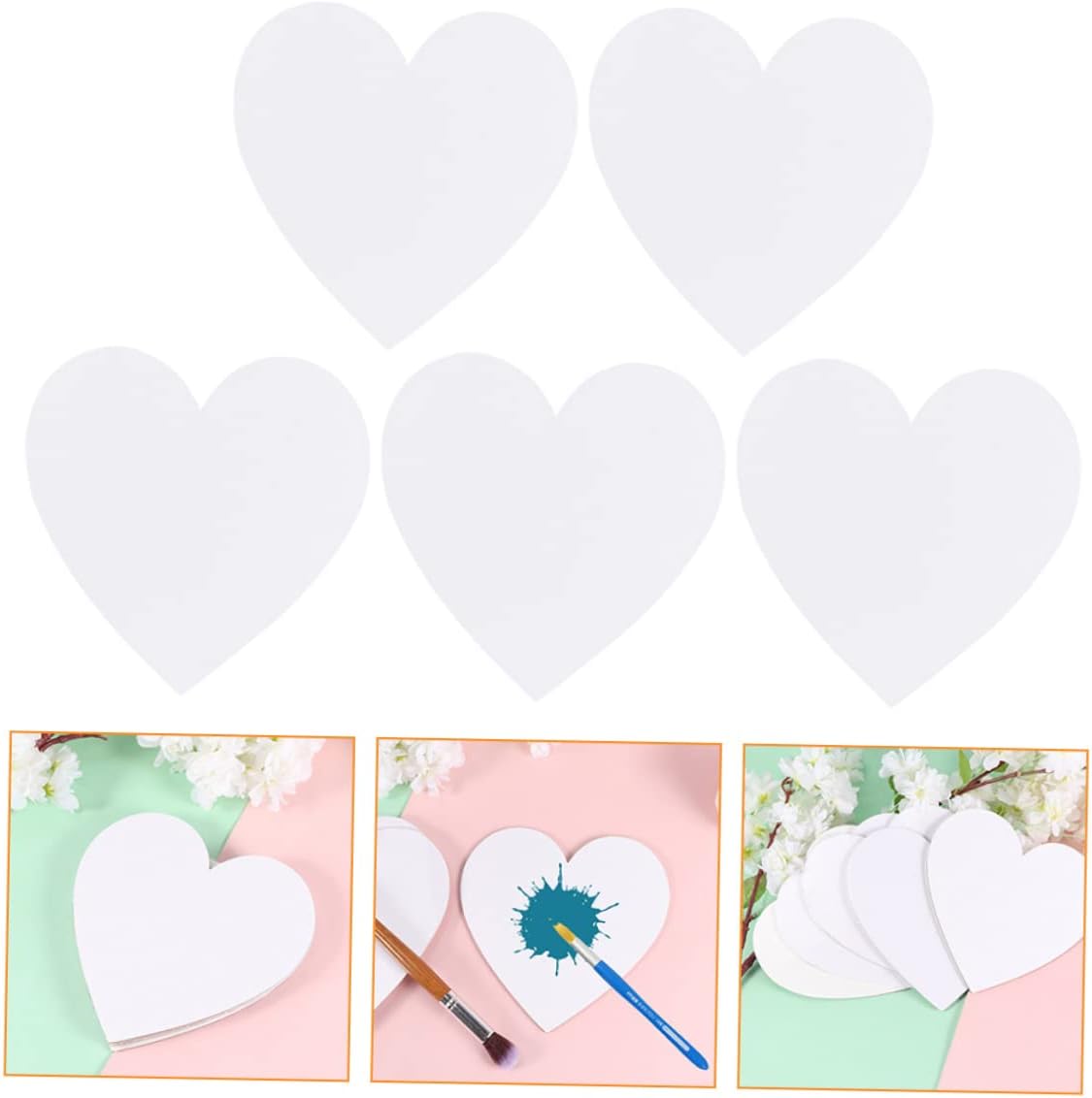 5Pcs Heart-Shaped Blank Oil Painting Canvas for Boys and Girls DIY Drawing Boards Small Acrylic Art Panels