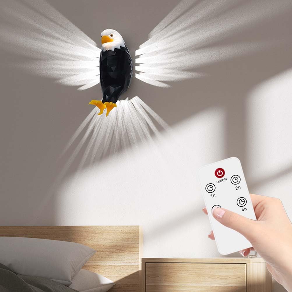Lampada da Parete a Forma di Aquila Calva, Gufo, Uccello, LED, Applique Ricaricabile Senza Collegamento alla Rete elettrica con Telecomando, Resina, Decorazione Notturna per bambin