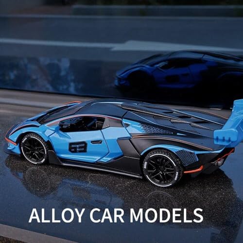 Image of Exclusive Alloy Metal Pull Back Die-Cast Car Diecast Metal Pullback Toy Car with Openable 6 Doors,Light Music Boys Gifts Toys (1:24 Lamborghini Essenza - Blue)