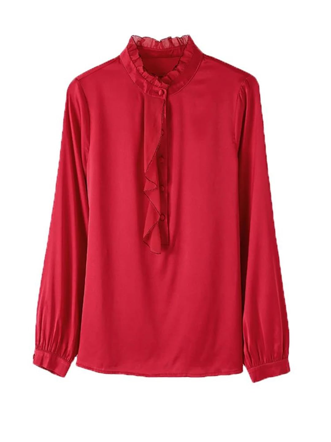 Camisa de seda con solapa para mujer, blusas de oficina de manga larga, holgadas, para oficina