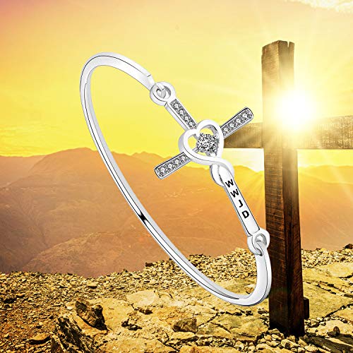 MYOSPARK Christian Bracelet WWJD Love Heart Infinity God Cross Bangle Bracelet Religious Jewelry Gift 7