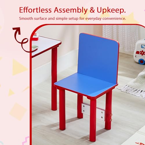 Image of Amazon Brand - Solimo Kids Study Table and Chair Set with Built-in Reading Stand & Cup Holder | Wooden Legs | Red