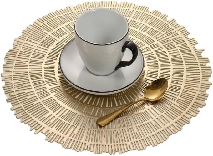 Manteles individuales redondos dorados, paquete de 6 unidades, lavables, fáciles de limpiar, antideslizantes, resistentes al calor, para decoración