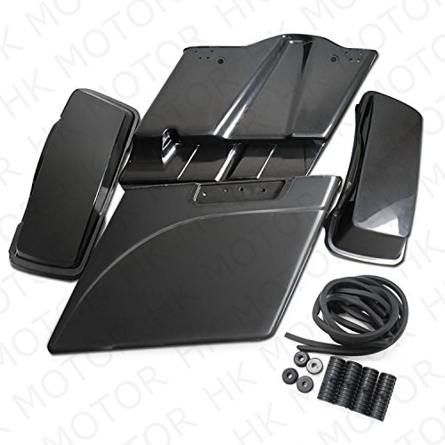 HONGK- 4" Stretched Unpainted Black Saddlebags W/Lib Compatible with '94-'13 Harley Touring Street miniatura 5