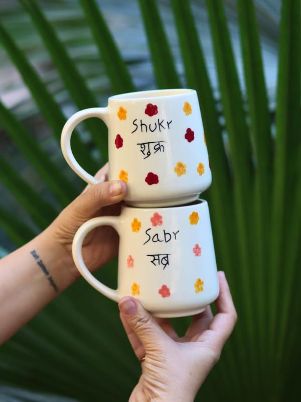 Image of WEAVING HOMES Chai Ho Jaye Ceramic Coffee Mug, Handmade Tea Cup for Chai, Coffee & Hot Beverages, Printed Mug for Home & Office, Gift for Tea Lovers, Friends, Family & Coworkers