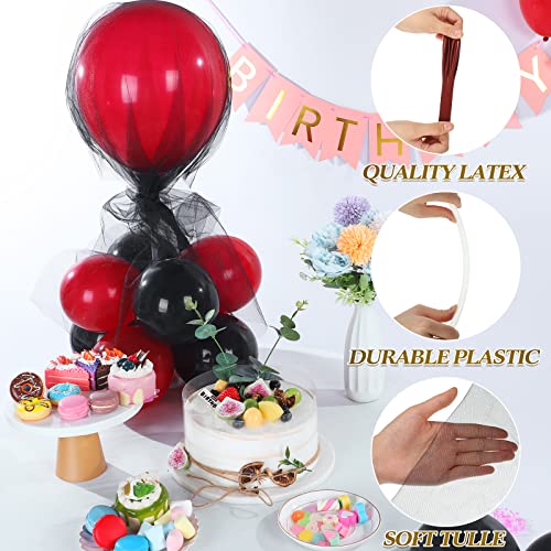 Image of BBTO 8 Set Black and Red Table Centerpieces Balloons Stand Kit, Latex Balloons and Table Stand Holder with Base Tulle for Wedding Birthday Grad Prom Centerpieces Party Back to School Baby Shower