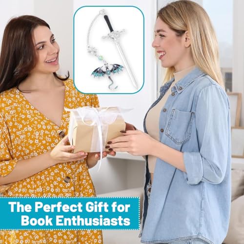 Image of Metal Bookmark, Sword Dragon Bookmark for Books, Aesthetic Book Markers for Novels, Reading Accessories, Gift for Book Lovers, Cute Bookmark with Flying Dragon Pendant
