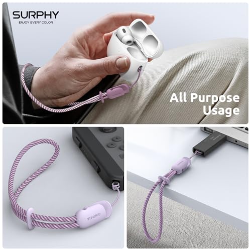 Image of SURPHY 2 Pack Phone Lanyard, Phone Wrist Strap for Case, Camera Wrist Strap | Ultra-Light 2-Color Braided Phone Strap, Cellphone Charm Strap, Anti-Lost Wrist Lanyard for Women and Men,Lilac Lilac Purple