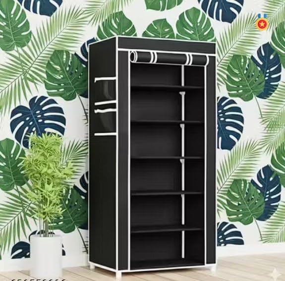 N_A_A_M 6-Layer Shoe Rack with Dust-Proof Cover, Black, Portable Storage Organiser-image-39