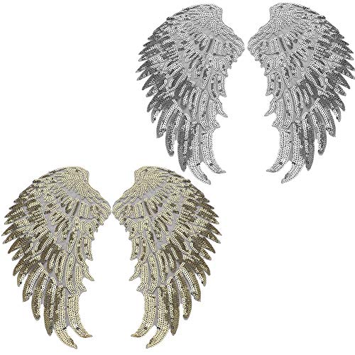 2 Pairs Sequin Wing Set with Hot Stamping Patches DIY Clothes Wings Sequins Stickers Suitable for Decorating Clothes Skirts Accessories