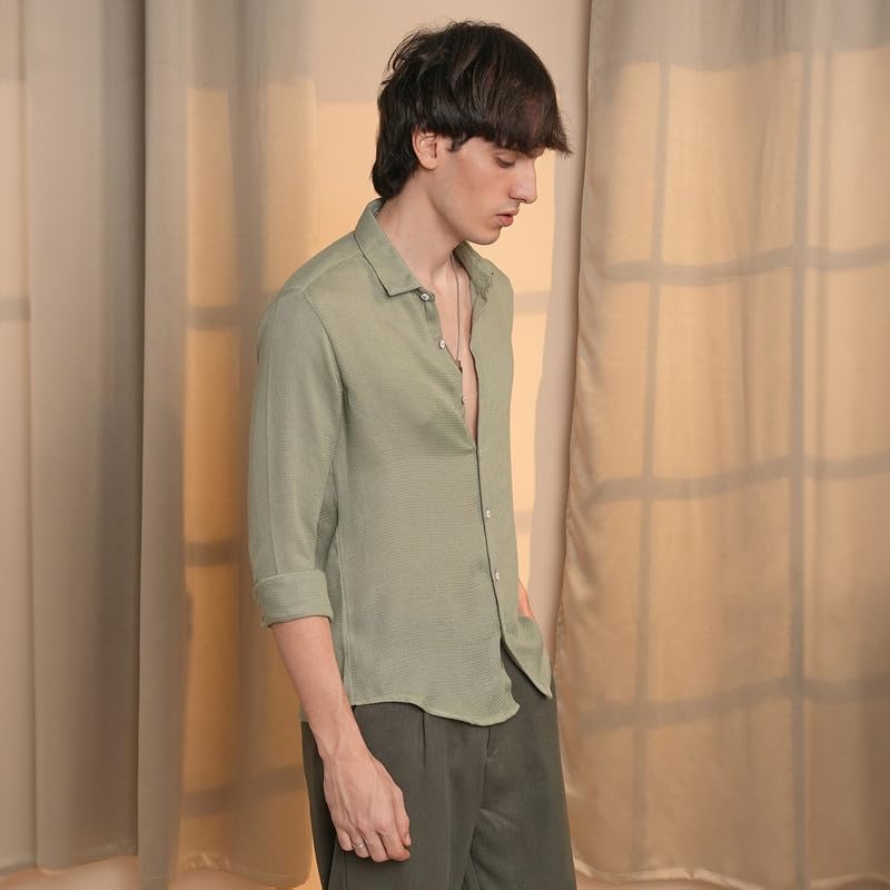 Image of CAHOOT Men's Solid Utility Shirt | Casual Wear | Spread Collar | Long Sleeve | Button Closure | Shirt Crafted with Comfort Fit for Everyday Wear