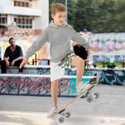 Boys Casual Shorts, Athletic Gym Shorts Elastic Waist with Pockets Cool Fire Dinosaur Summer Sports Homewear 7-15Y2