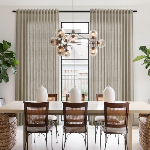 Image of Mocha Linen Curtains 90 Inch Length 2 Panels Set for Living Room Rod Pocket Back Tab Window Drapes Light Filtering Modern Farmhouse Curtain 90 Inches Long for Dining Room Bedroom Nursery 52x90