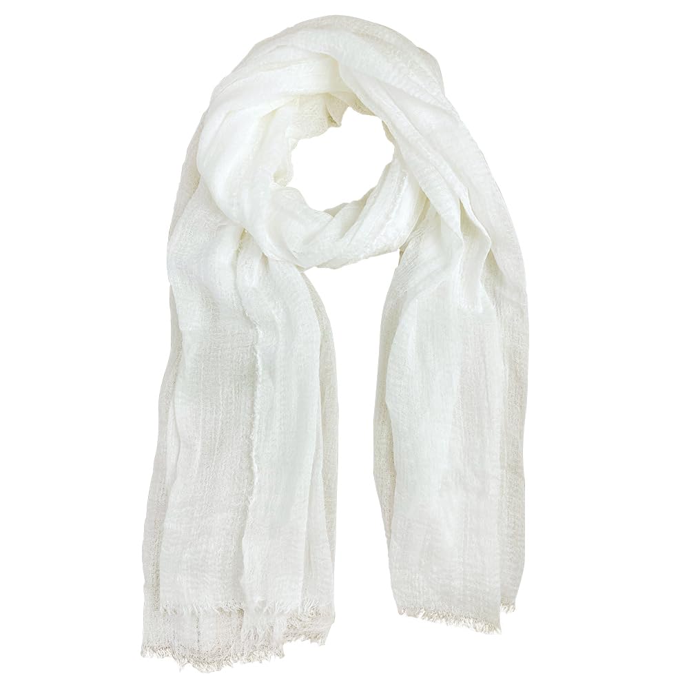 Summer Cotton Blend Crinkle Vintage Soft Scarf with Fringed Edges 35" × 70"