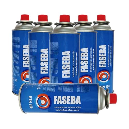 FASEBA 6 Unidades de Cartucho de Gas CP250 227 g con Sistema de Seguridad. Ideal para cocinas portátiles, sopletes, hornillos quemadores. bombona Camping Gas portátil, Cartucho Camping Gas.