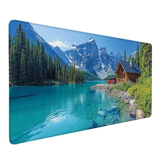 Tapis de souris XXL bleu motif montagne, idée cadeau femme pour bureau et PC