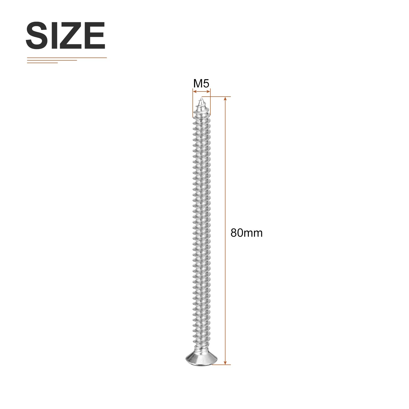 DTGN 20Pcs M5x80mm Flat Head Wood Screws, 304 Stainless Steel Phillips Self Tapping Screws - Good for Woodworking Furniture - Silver - Image 2