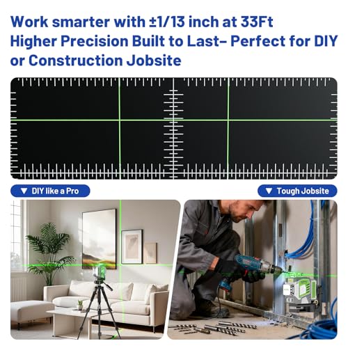Image of Huepar Pro Laser Level 360 Self Leveling with 50inch Tripod, 3 x 360 High Brightness Green Laser Leveler Tool for Construction, Tile and Picture Hanging, Rechargeable Battery & Magnetic Bracket