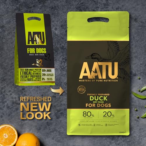 AATU Trockenfutter für Hunde, 80/20 Hundetrockenfutter mit Ente, Hundefutter Getreidefrei mit Hohem Proteingehalt, Natürliche Tiernahrung für Ausgewachsene Hunde Aller Rassen, 10 kg