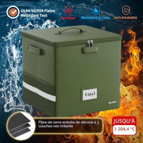 Mallette disques vinyles DocSafe ignifuge avec verrouillage à code vert