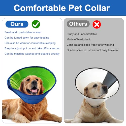 Halskrause Hund, Hundekragen Leckschutz, Atmungsaktive Halskragen Hund, Einstellbarer Halskrausen für Hunde, Trichter Hunde, Hundehalskrause FüR Vorbeugung Von Biss-Und Leckwunden, Size L, Blau