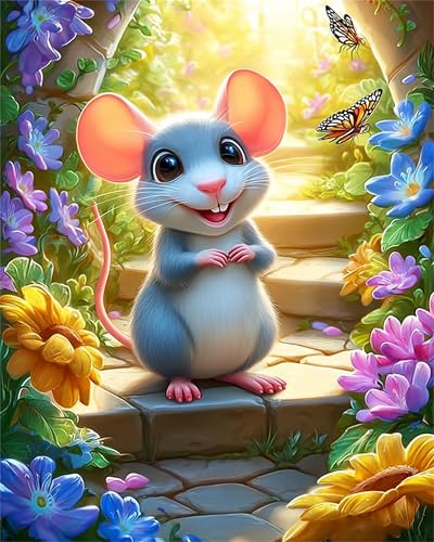 Image of HEFEIS Diamond Painting Kit for Adults,5D Mouse Diamond Art Kits for Beginner,Gem Art,Crystal Kits Round Drill for Home Wall Decor Gifts,Women,Men (Mouse)