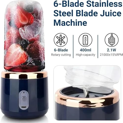 Image of ZENOVIA Portable Juicer Bottle with Dual Cup, Blue | USB Rechargeable, Smoothie Maker, Leakproof, Mini Juicer, Travel, Gym & Kitchen