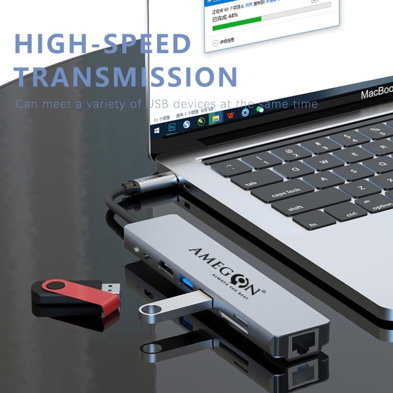 Image of 7 in 1 USB Type-C Hub Multiport Adapter, USB Type C to 4K@30Hz HDMI, 100Mbps Ethernet, 2 USB 3.0 Ports, 100W PD and SD /TF Cards Reader Adapter for MacBook, iPhone 15 Pro Max, Laptop, Desktop
