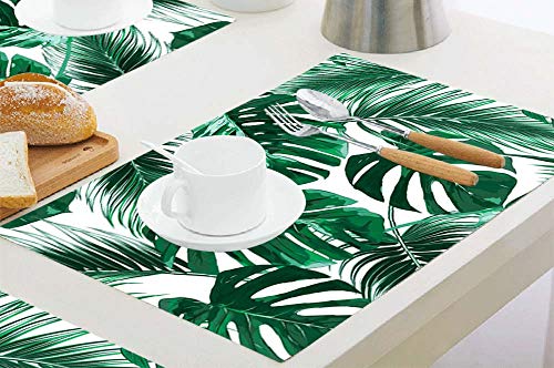 Moslion Palm Leaves Placemats,Tropical Jungle Leaf Summer Hawaii Maimi California Beach Tree Place Mats For Dining Table/Kitchen Table,Waterproof Non-Slip Washable Outdoor Dinner Table Mats,Set Of 4 #TOP3