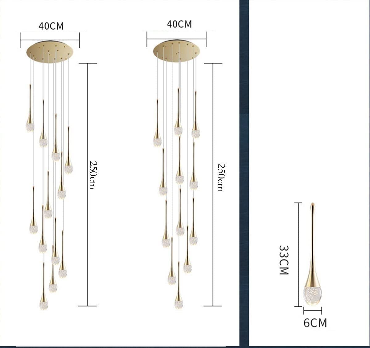 LED Lustre Escalier Moderne Goutte d'eau Pendentif Éclairage pour Villa Duplex Escalier Long Pendentif Lampe Cristal Villa Long Lustre Restaurant Lampe (Taille : 12 lumières)