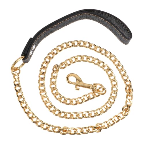 iplusmile Hundeleine Golden Metal, Goldenes Edelstahl Kettenhalsband, Goldkettenleine für große, Hunde Leine Chain mit Ledergriff Haustierleinenkette