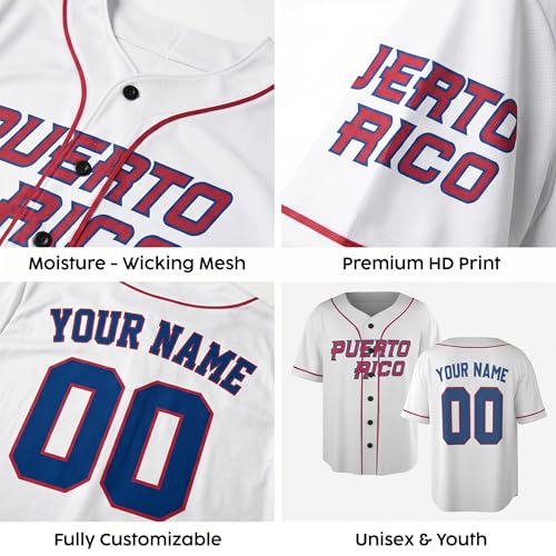 Custom Puerto Rico Baseball Jersey - Personalized Boricua Pride Shirt Name & Number - Men Women Softball Uniform Team Gifts miniatura 6