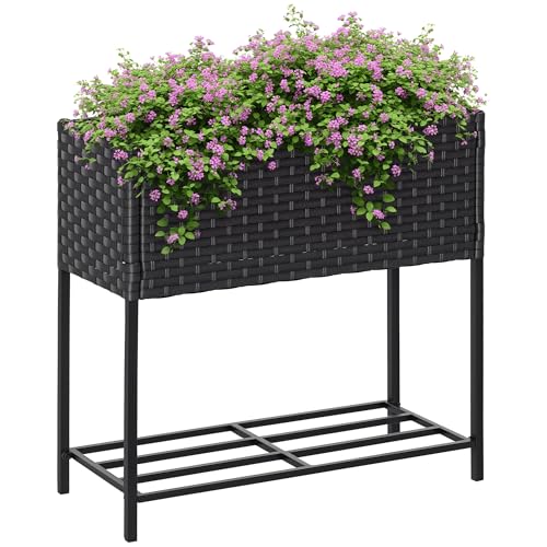 Outsunny Poly Rattan Hochbeet Blumenkasten mit Füßen Rattan...