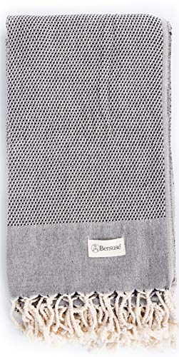 Bersuse 100% Cotton Ventura Handloom Turkish Towel-37X70, Black, 37x70 Inches