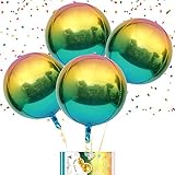 Eanjia Gold Rainbow Ombre 4D Gradient Color Foil Round Balloons 4pcs 16' Hangable Sphere Shaped Balloon Aluminum Mylar Helium Balloons for Unicorn Mermaid Bridal Shower Bachelorette Party Decorations