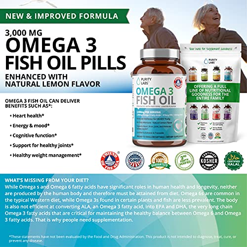 ایگرد | قیمت و خرید Triple Strength Omega 3 Fish Oil Supplement 3,000MG -  180 Softgels - Rich in EPA 915mg + DHA 630mg - Burpless Non-GMO  NSF-Certified, Heart \u0026 Brain Support