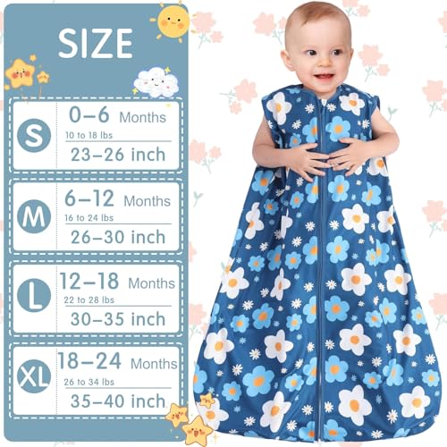 Image of BSTOPPT 3 Pack Baby Sleep Sack 100% Rayon Cotton Baby Sleeping Bag 2-Way Zipper Toddler Wearable Blankets TOG 0.3. (Gerbera&Tulips&Pink, 18-24 Months)